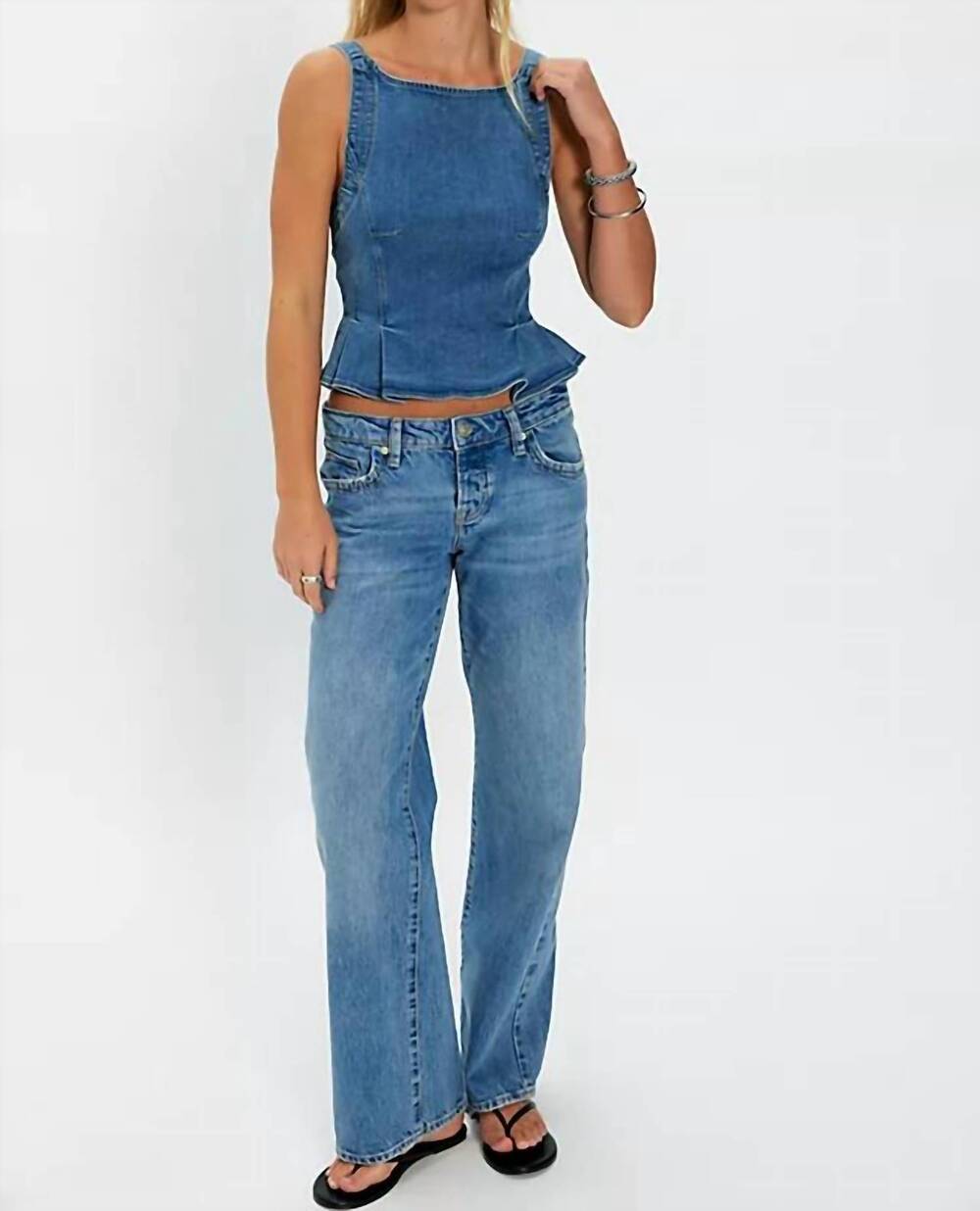 NEW FREE PEOPLE sunfaded denim top in steel blue